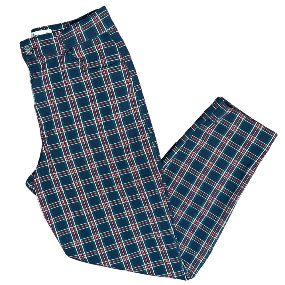 Hollister Plaid Ultra High Rise Straight Leg Pull On Pants Size Medium